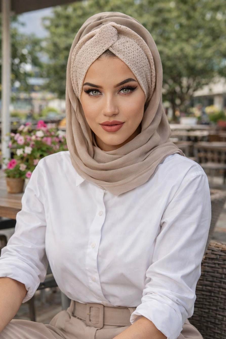 Bej Dantel Burgu Hazır Şal