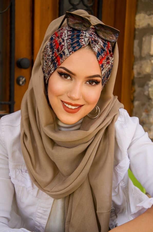 Bej Lacivert Etnik Desen Büzgülü Hazır Şal