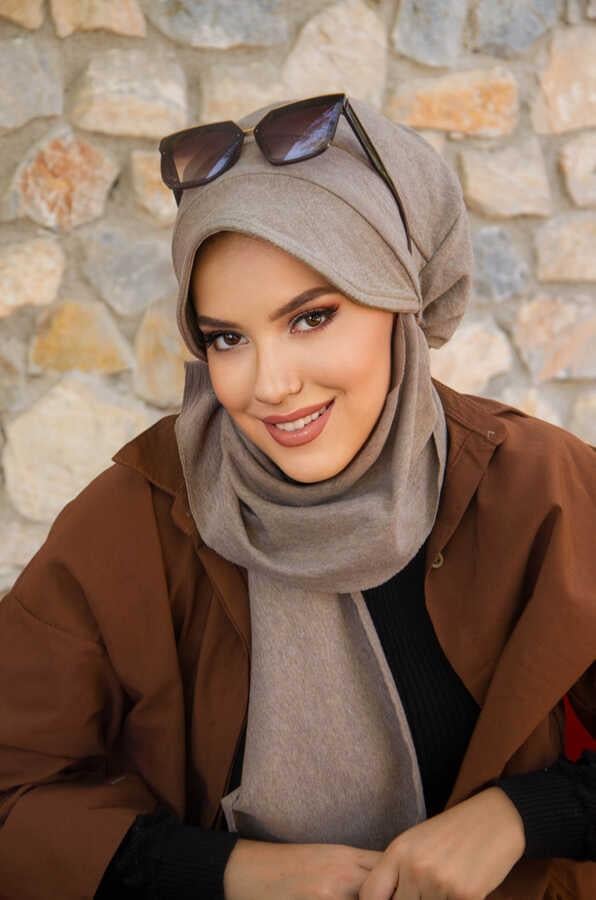 Bej Melanj Atkılı Tesettür Şapka