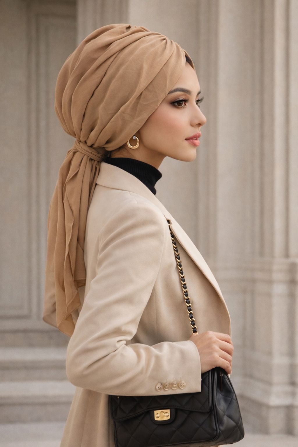 Bej Şifon Tokalı Bone