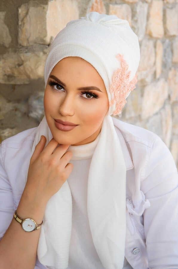 Beyaz Dantelli Atkılı Abiye Bone - 60101