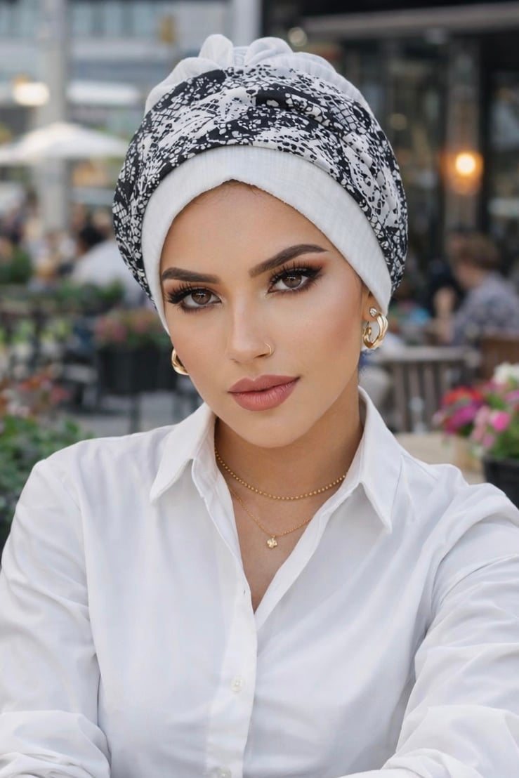 Beyaz Etnik Triko Bantlı Bone