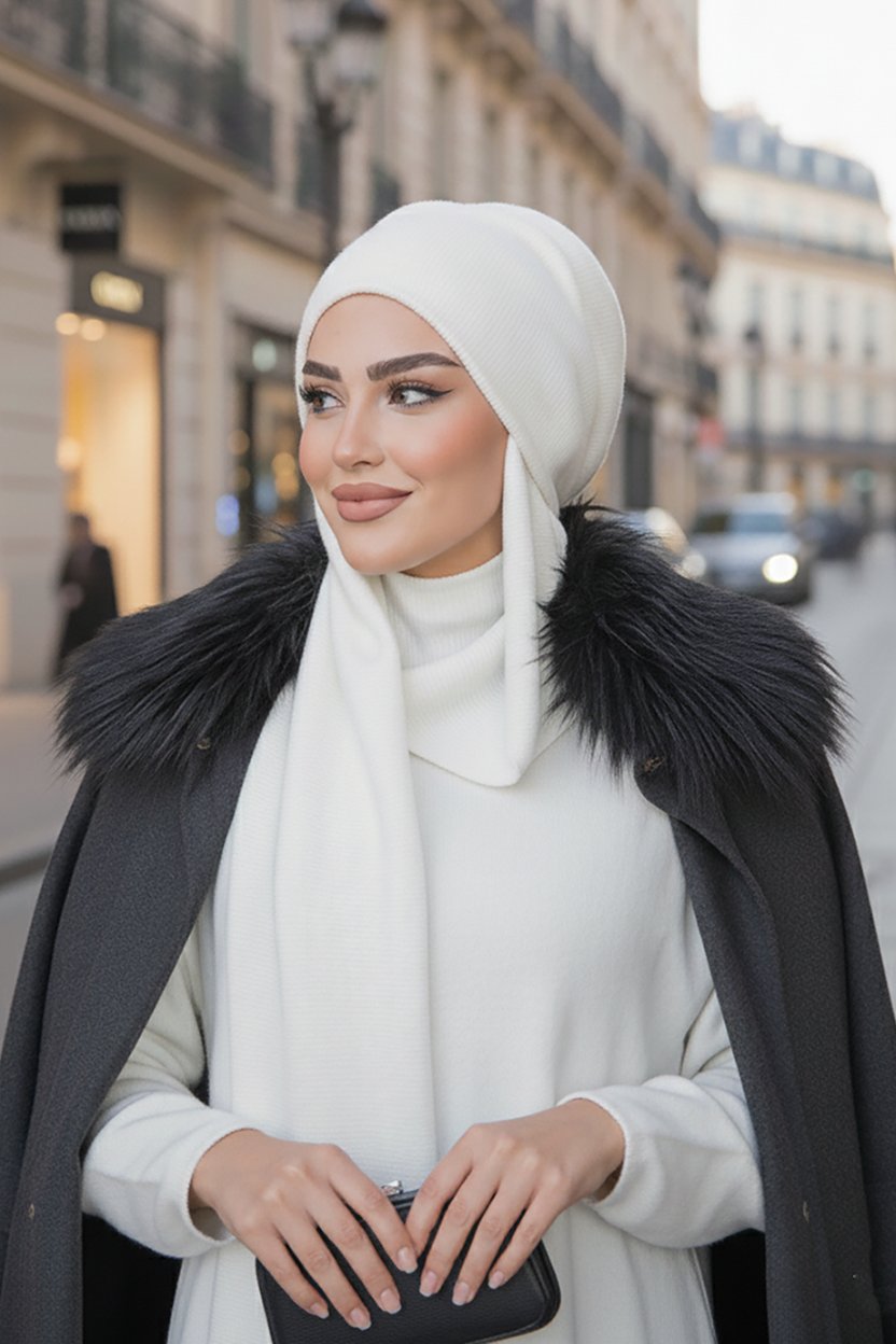 Beyaz Fitilli Kelebek Bone Şal