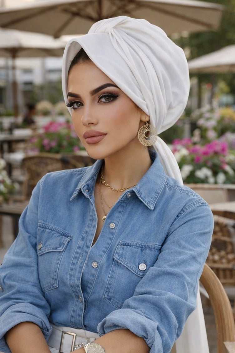 Beyaz Fularlı Şapka Bone