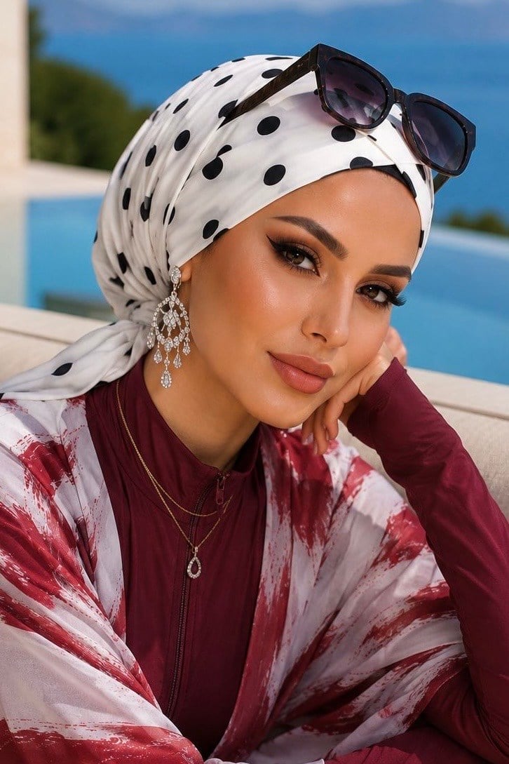 Beyaz Puanlı Çapraz Bantlı Deniz - Havuz Bonesi