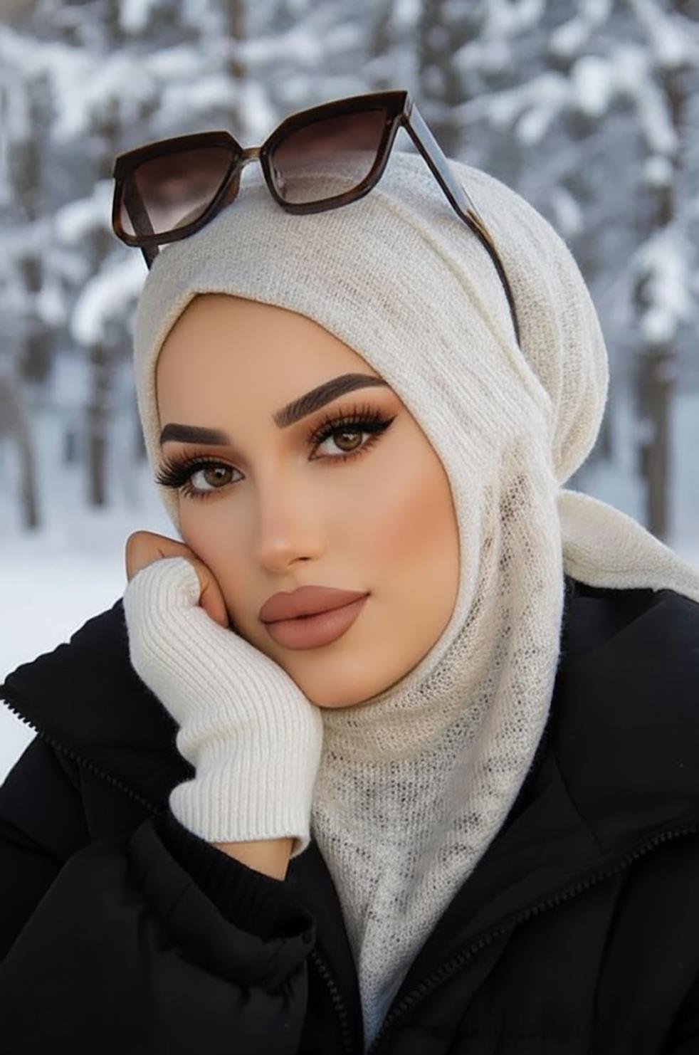 Beyaz Triko Kışlık Spor Bone Hijab