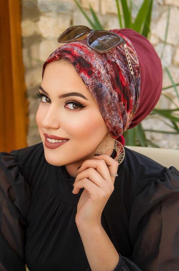 Bordo Batik Desen Hazır Bone