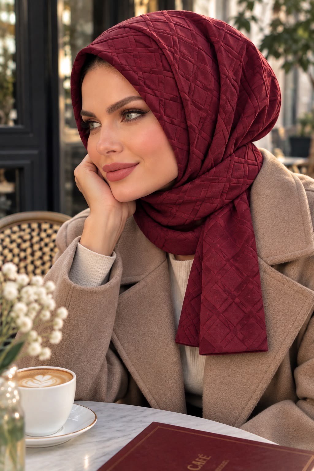 Bordo Kapitone Hazır Eşarp