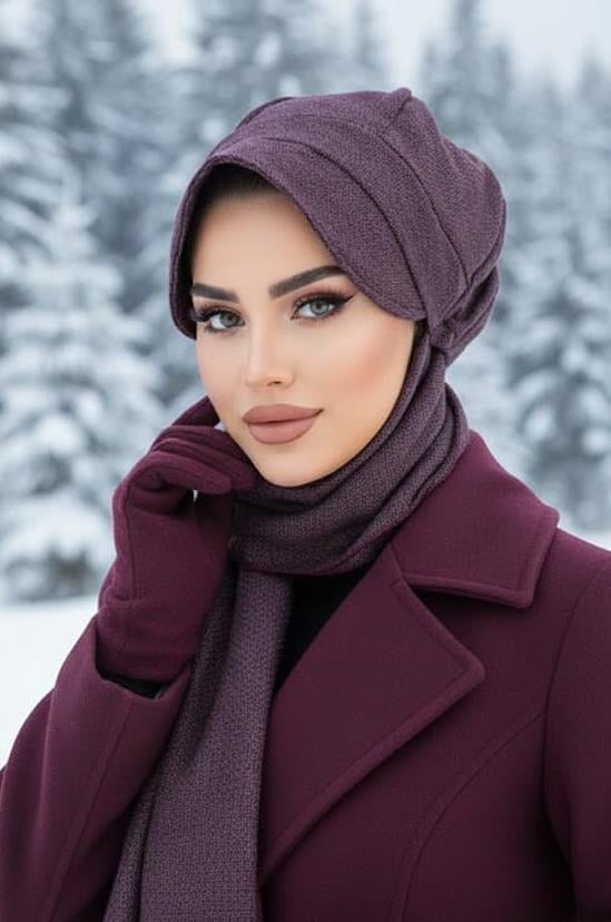 Bordo Kırçıl Desen Tesettür Şapka