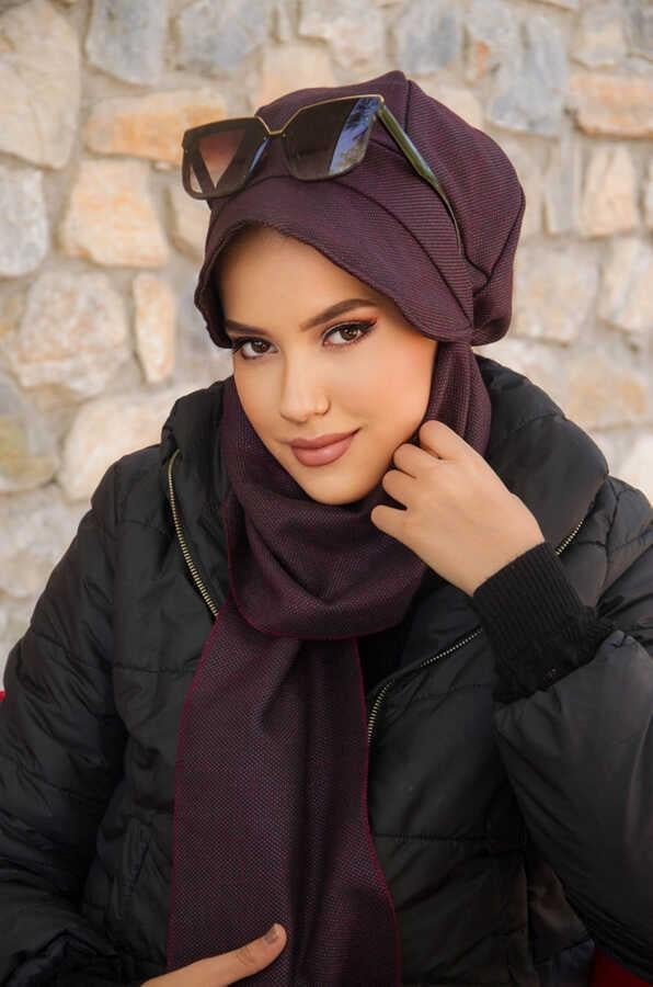 Bordo Melanj Desen Tesettür Şapka