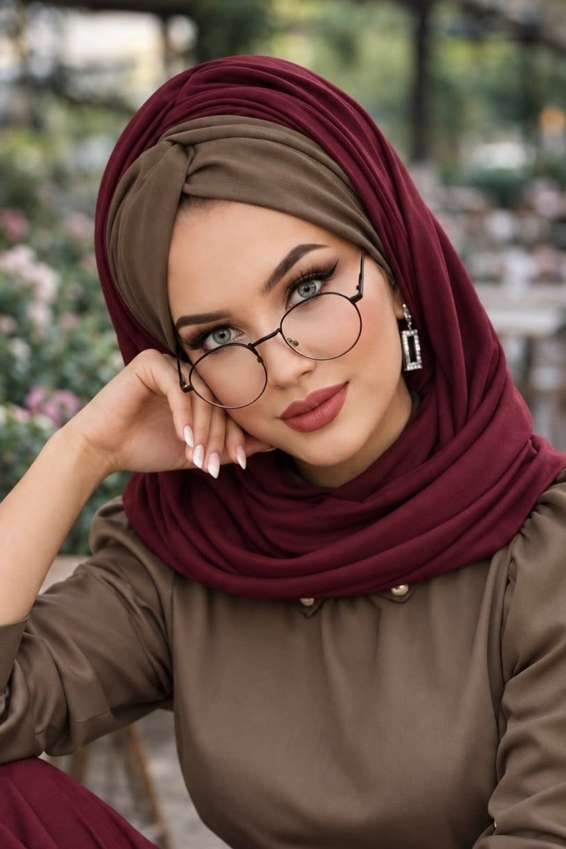 Bordo Vizon Burgu Hazır Şal