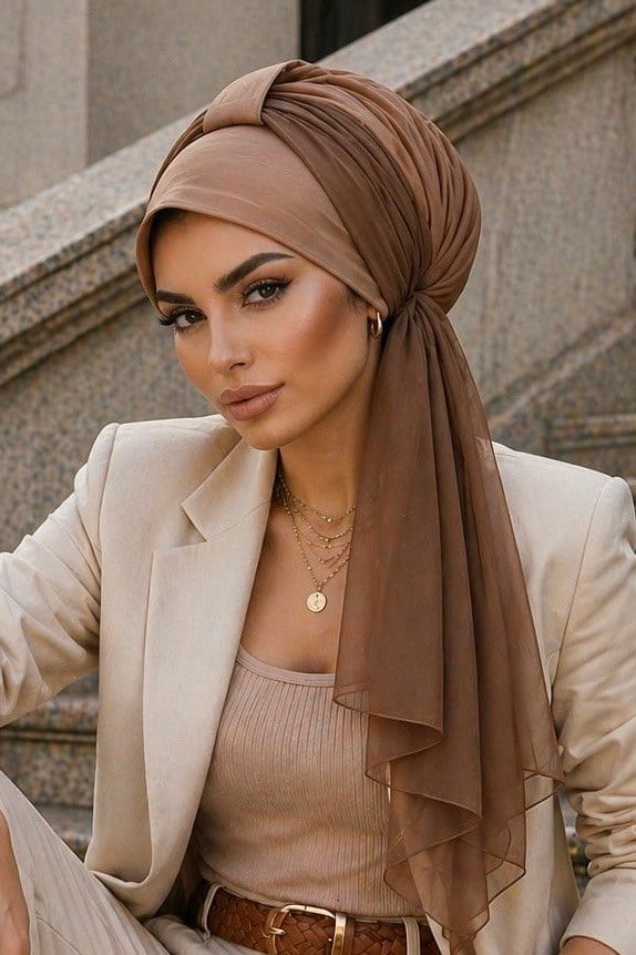 Camel Fularlı Şapka Bone