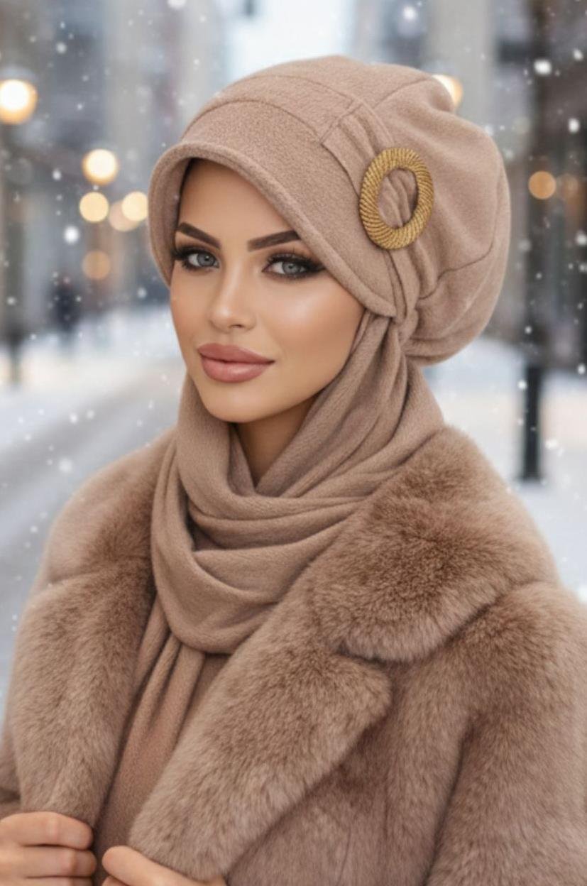 Camel Gold Tokalı Tesettür Şapka