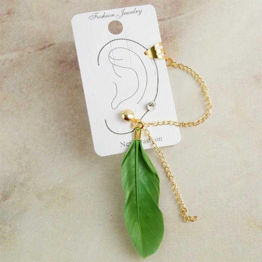 Fıstık Yeşili Tüylü Kıkırdak Küpe