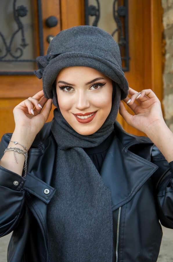 Füme Aksesuarlı Vintage Atkılı Şapka