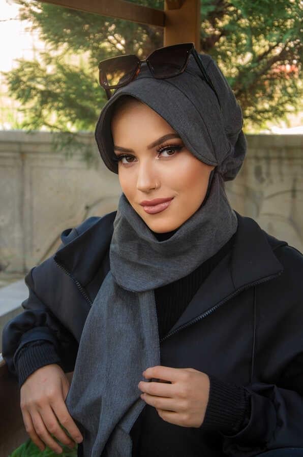 Füme Atkılı Tesettür Şapka