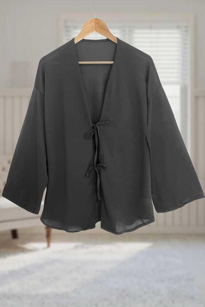 Füme Önü Bağlamalı Kimono Tunik / Likralı Yazlık Kumaş
