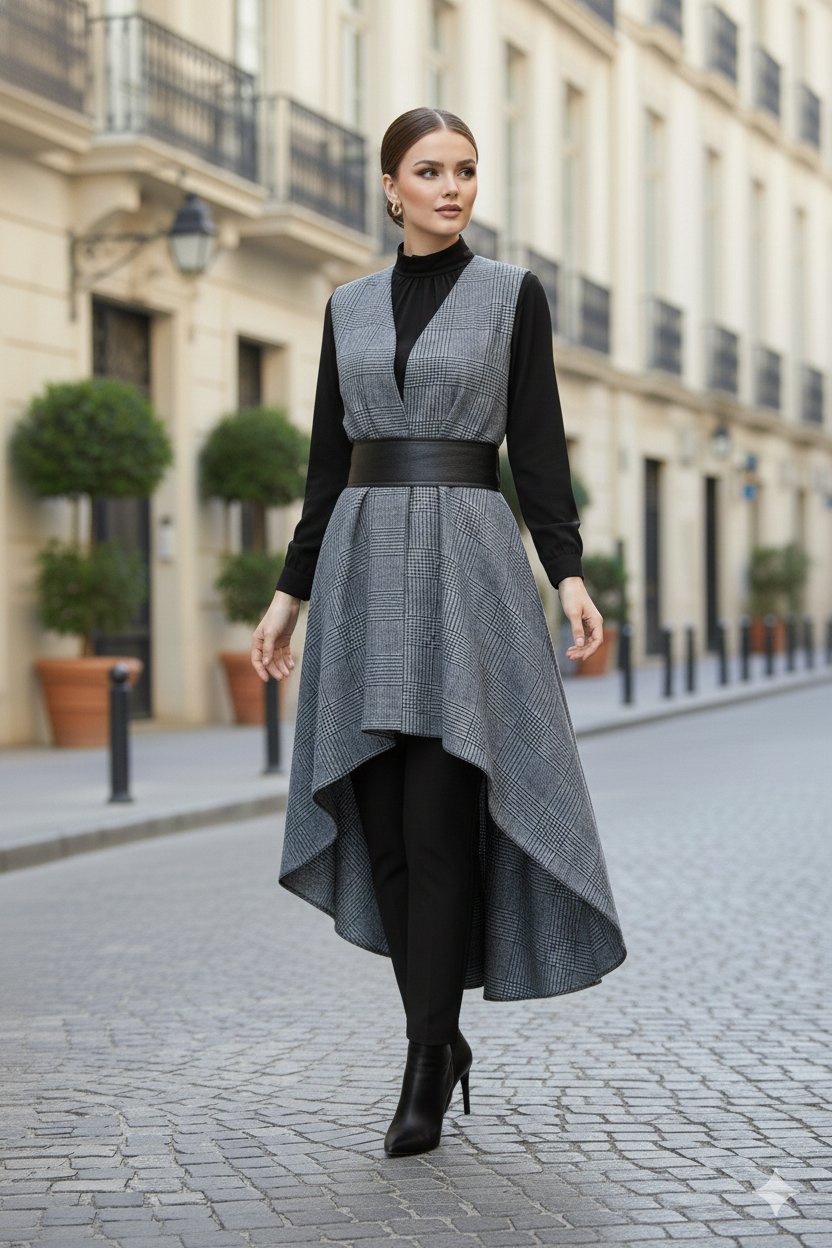 Füme Siyah Kareli Yelek