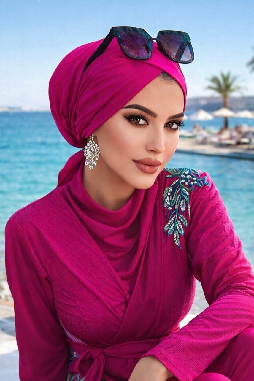 Fuşya Çapraz Bone / Deniz - Havuz Bonesi