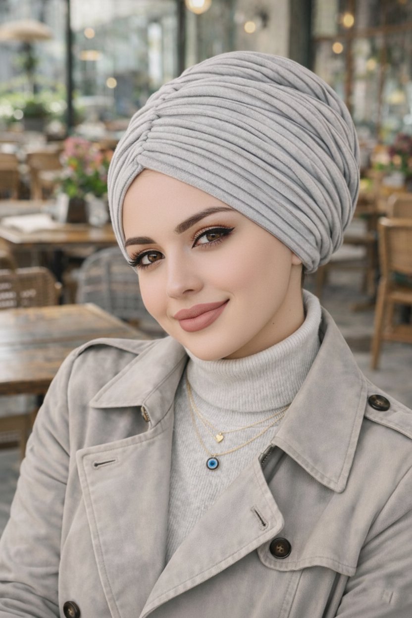 Gri Çizgili Büzgülü Salaş Bone