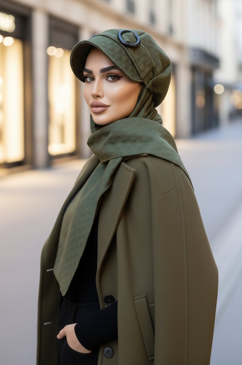 Gri Ekose Desen Tesettür Şapka