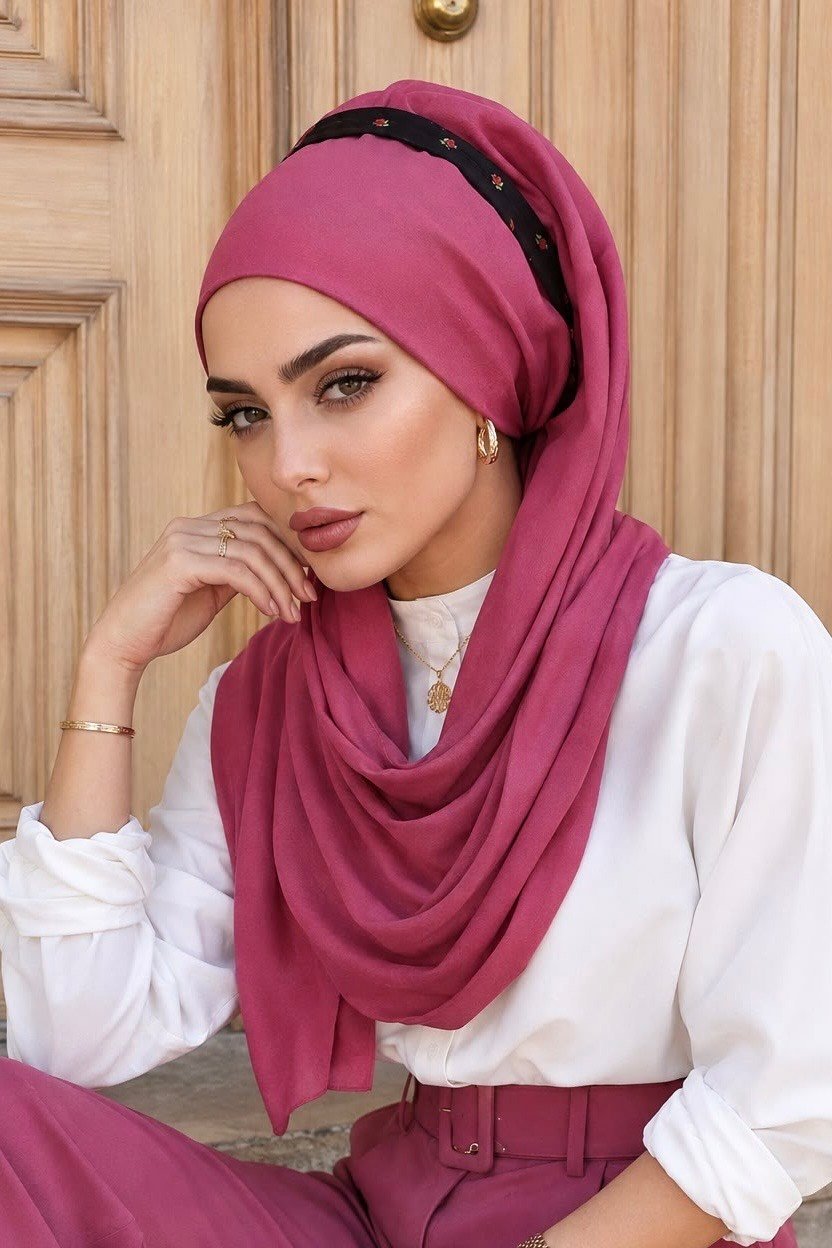 Gülkurusu Bantlı Bandana Hazır Şal