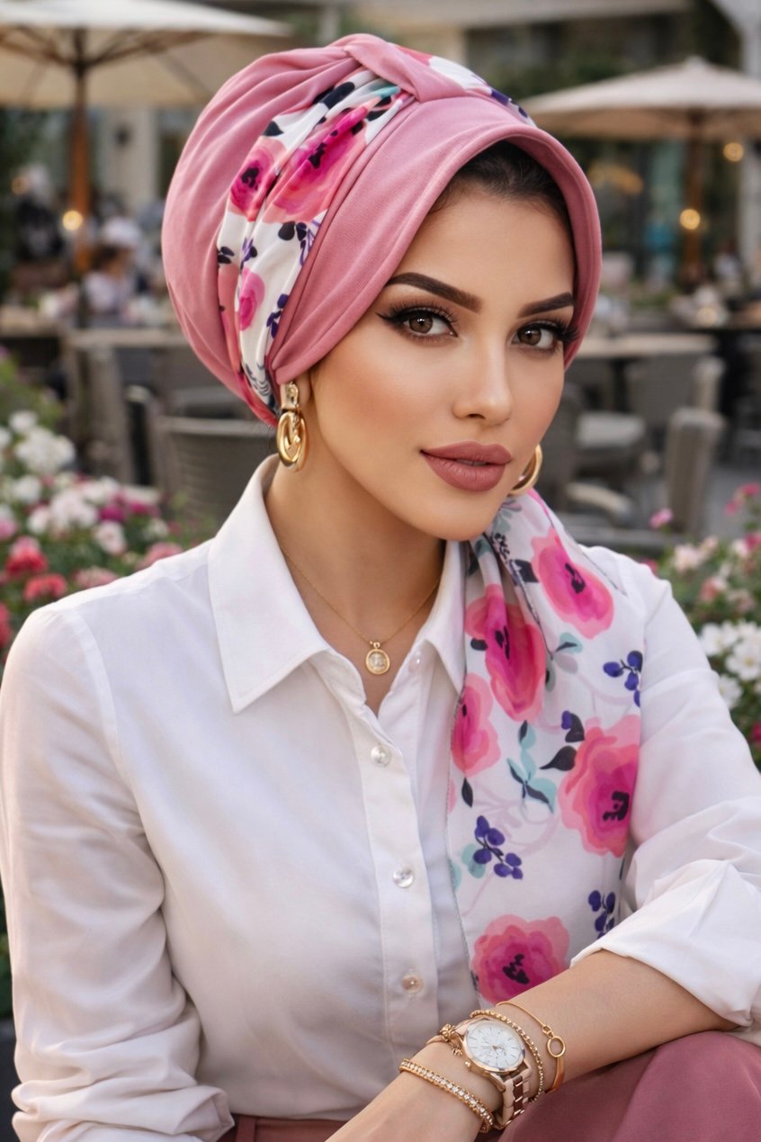 Gülkurusu Çiçek Fularlı Şapka Bone