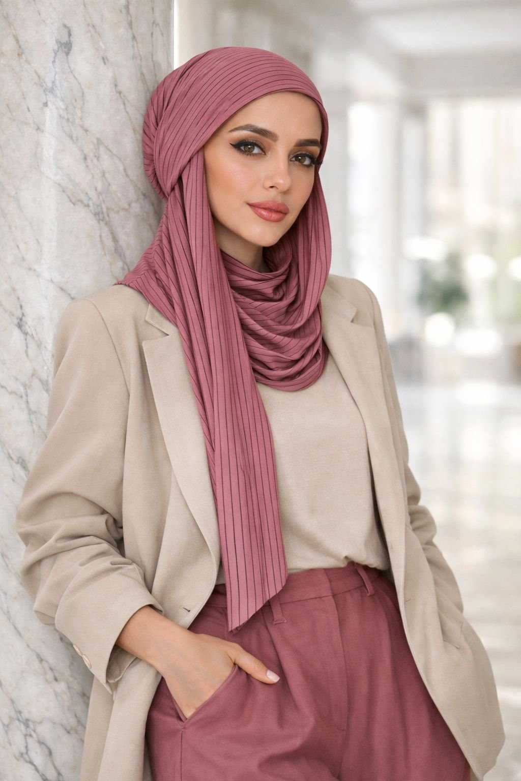 Gülkurusu Çizgili Bandana Bone Şal