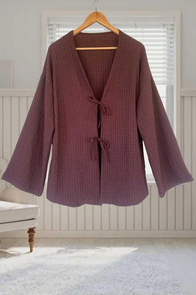 Gülkurusu Önü Bağlamalı Kimono Tunik / Likralı Ütü İstemez Kumaş
