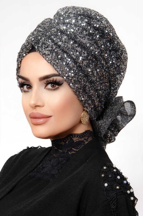 Gümüş Payet Abiye Tokalı Bone