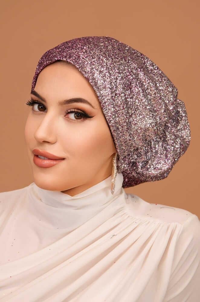 Gümüş Vişne Simli Çağla Abiye Hazır Türban Bone