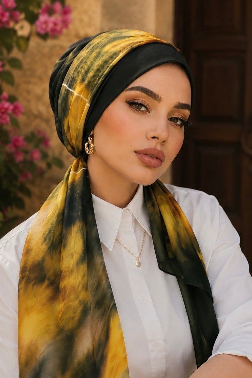 Haki Hardal Batik Desen Fularlı Bone