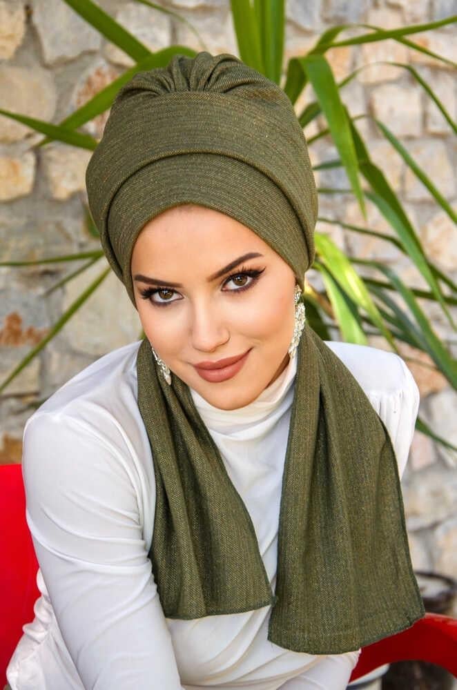 Haki Işıltılı Atkılı Bone