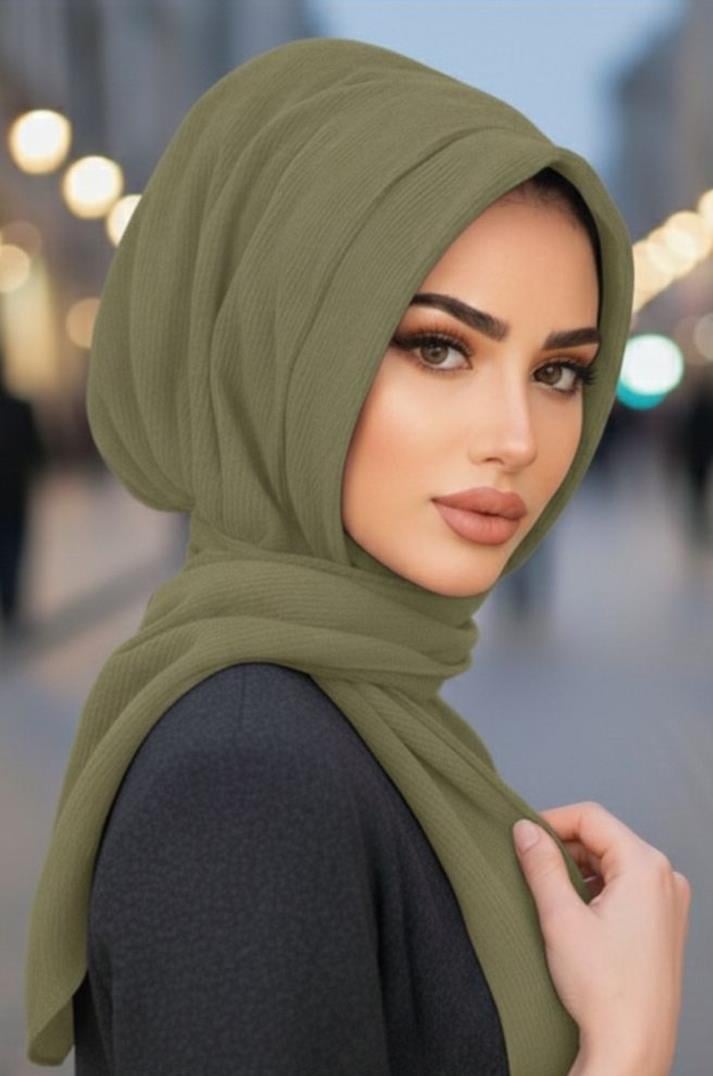 Haki Kapüşonlu Çıtçıtlı Şal