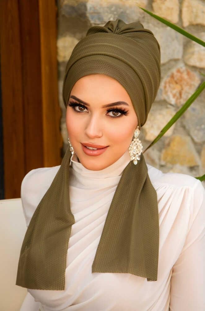 Haki Tesettür Atkılı Bone