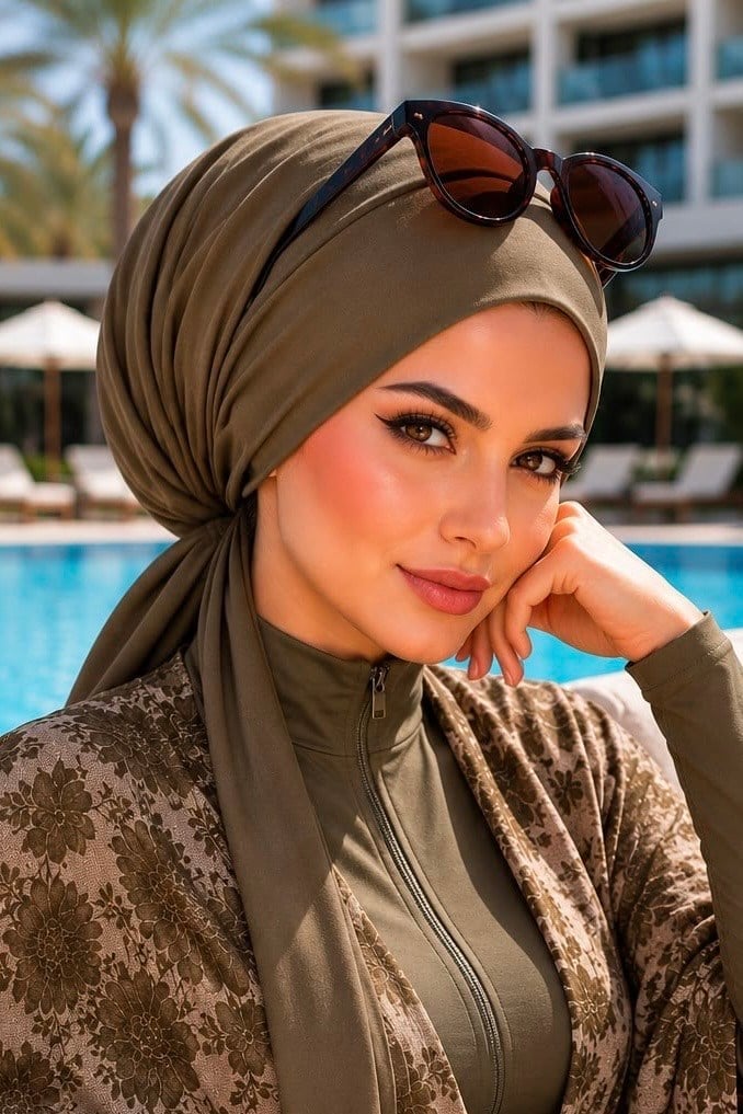 Haki Vizon Önü Düz Deniz - Havuz Bonesi