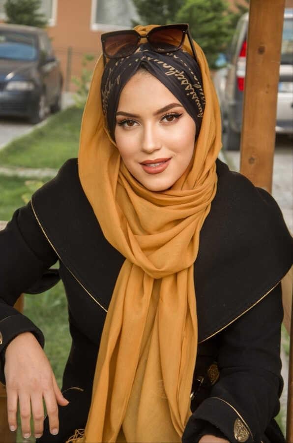 Hardal Siyah Yazı Desen Hazır Şal