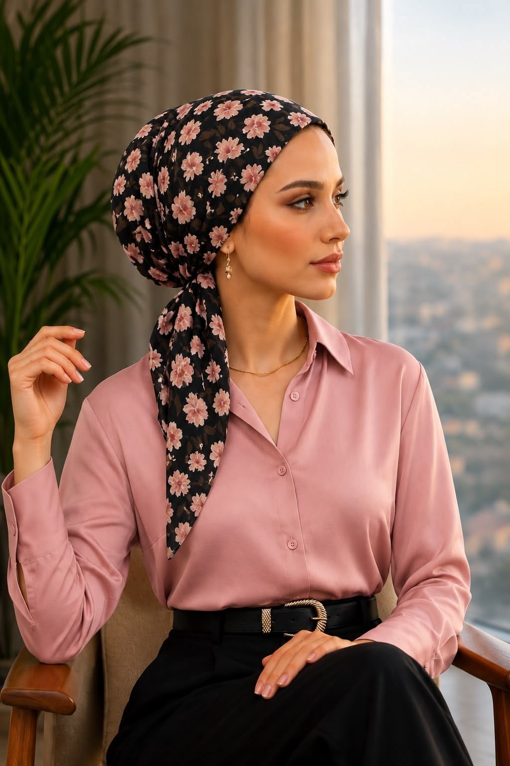 İndigo Bordo Yaprak Eşarp Bone