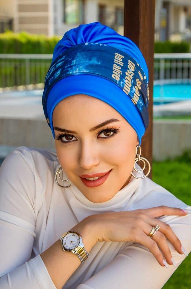 İndigo Mavi Puan Desen Bantlı Bone