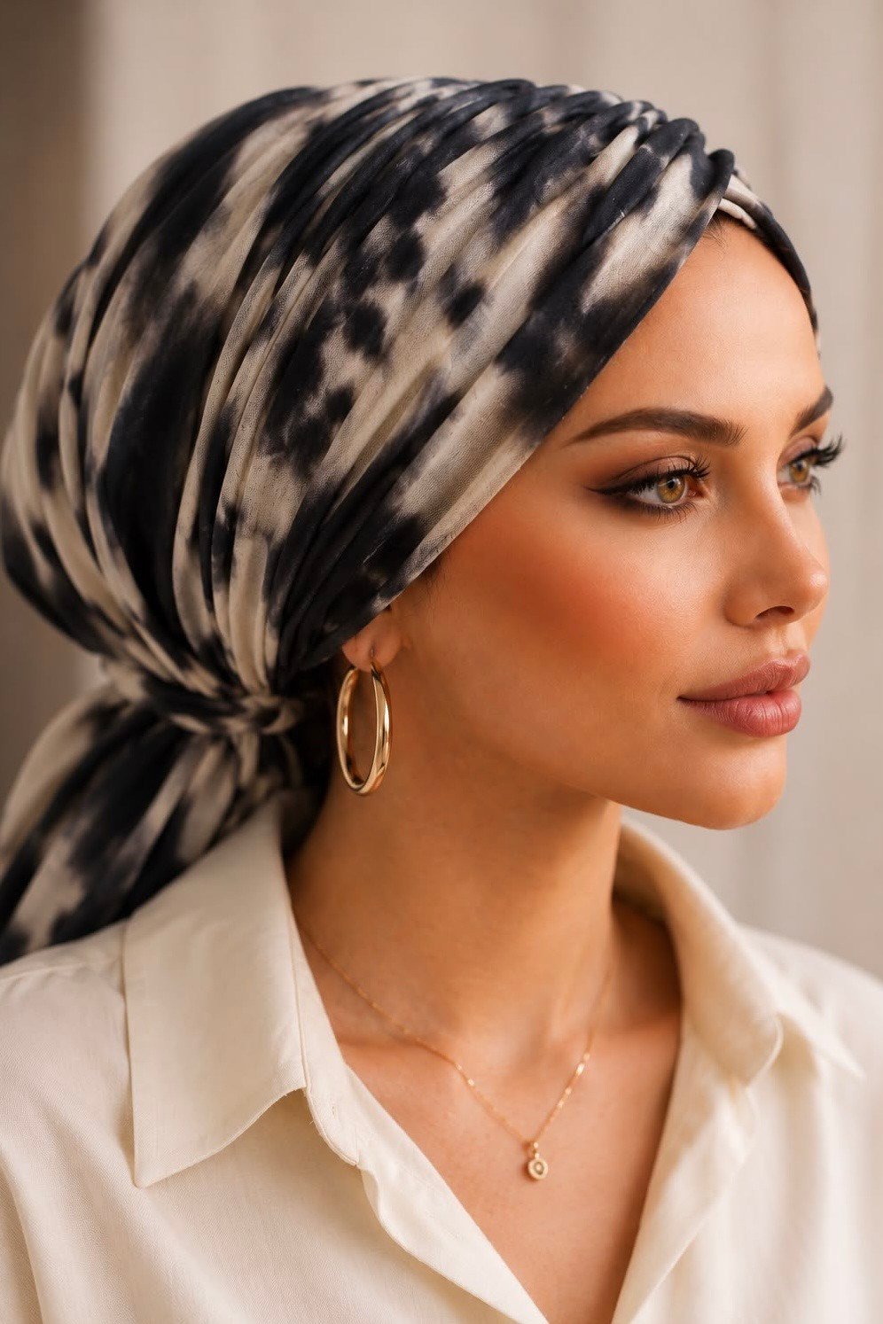 Kahve Batik Desen Tül Tokalı Bone