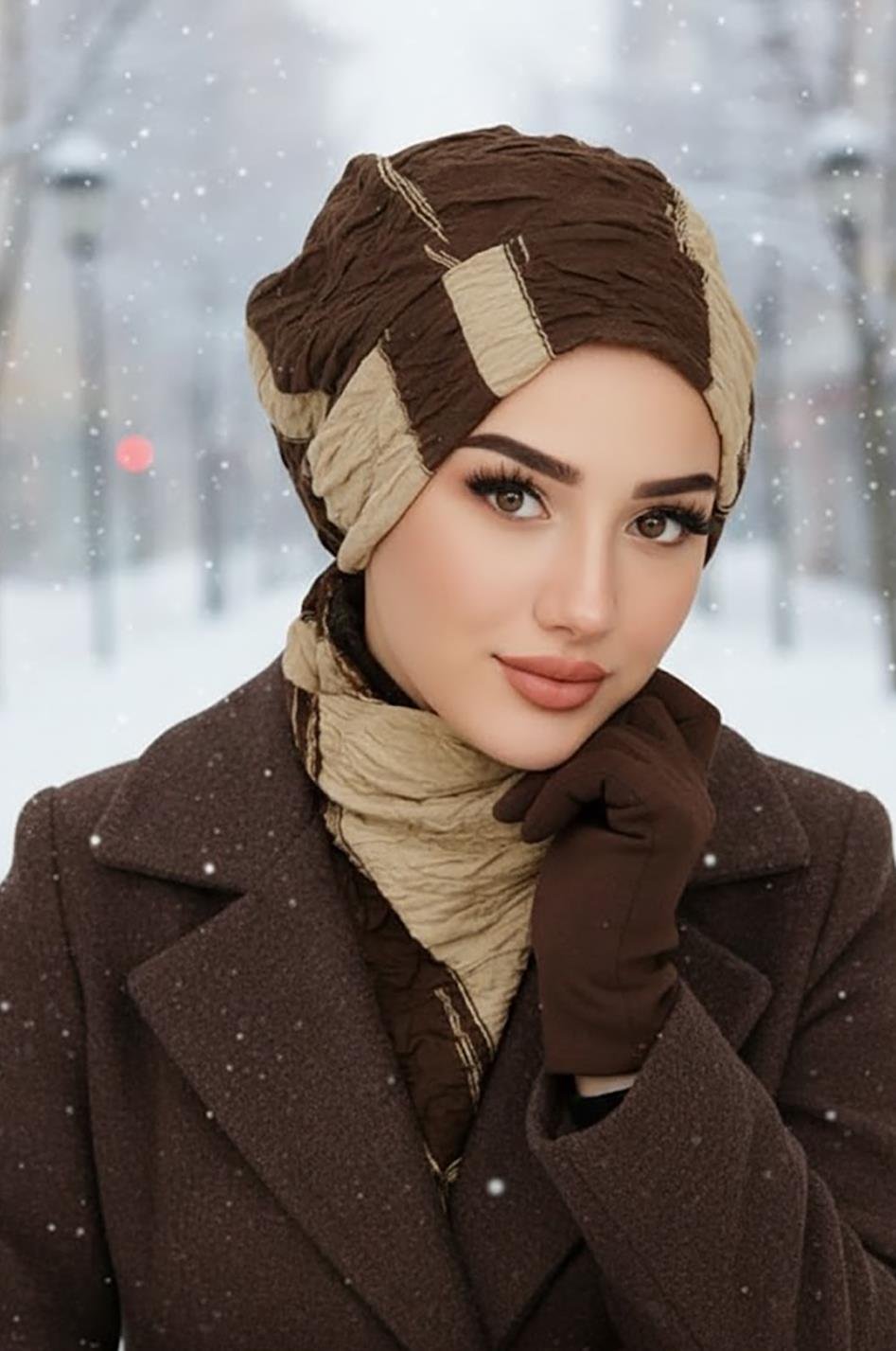 Kahve Bej  Kapitone Tesettür Bere Ve Etol Takım