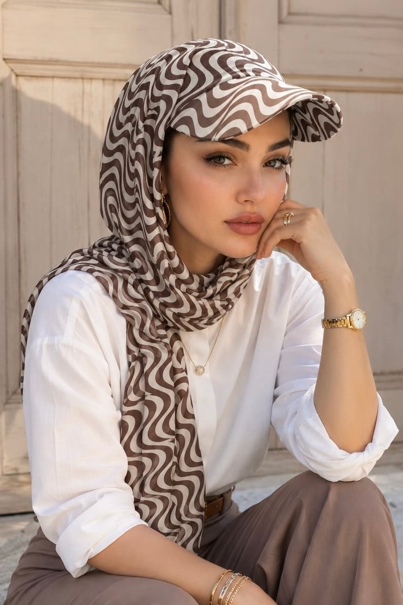 Kahve Helezon Desen Kepli Bandana Şapka Şal