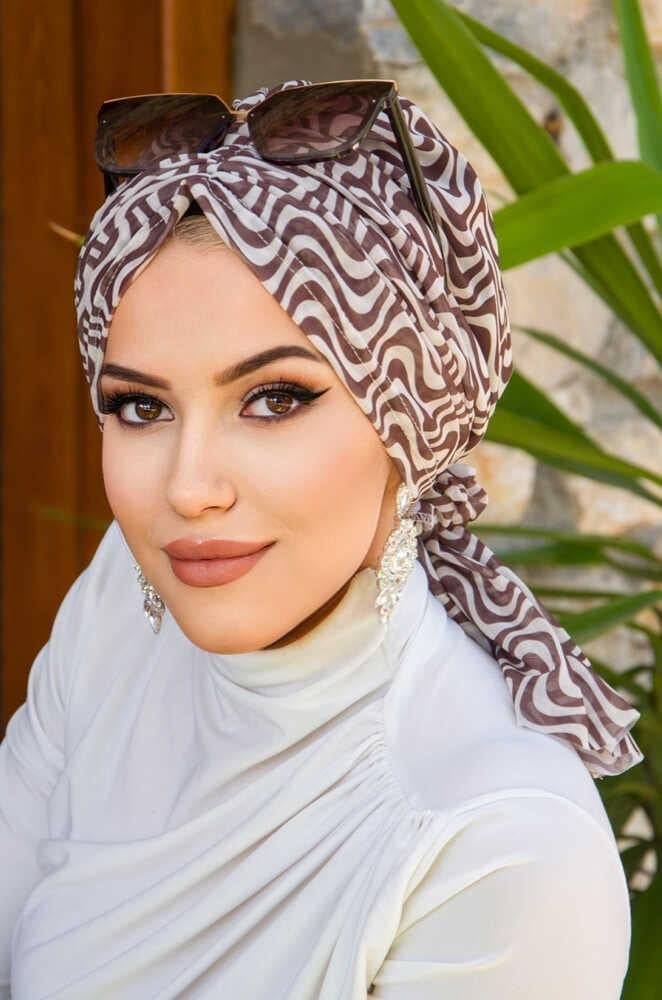 Kahve Helezon Desen Tül Tokalı Bone