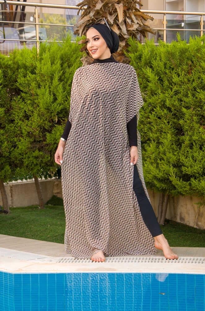 Kahve Helezon Desenli Tesettür Pareo