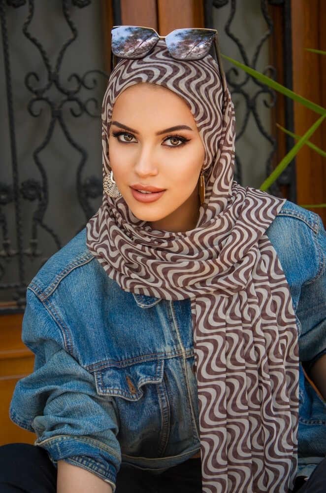 Kahve Taş Helezon Desenli Bone Hazır Şal