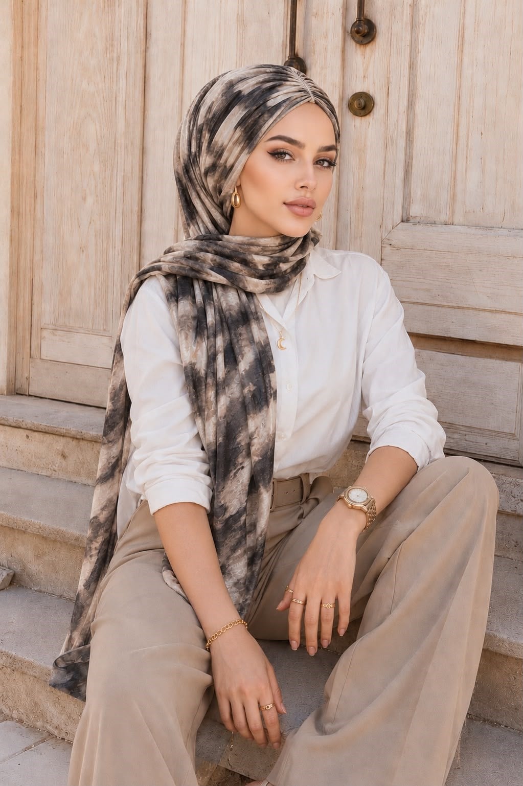 Kahve Vizon Batik Desen Hazır Şal