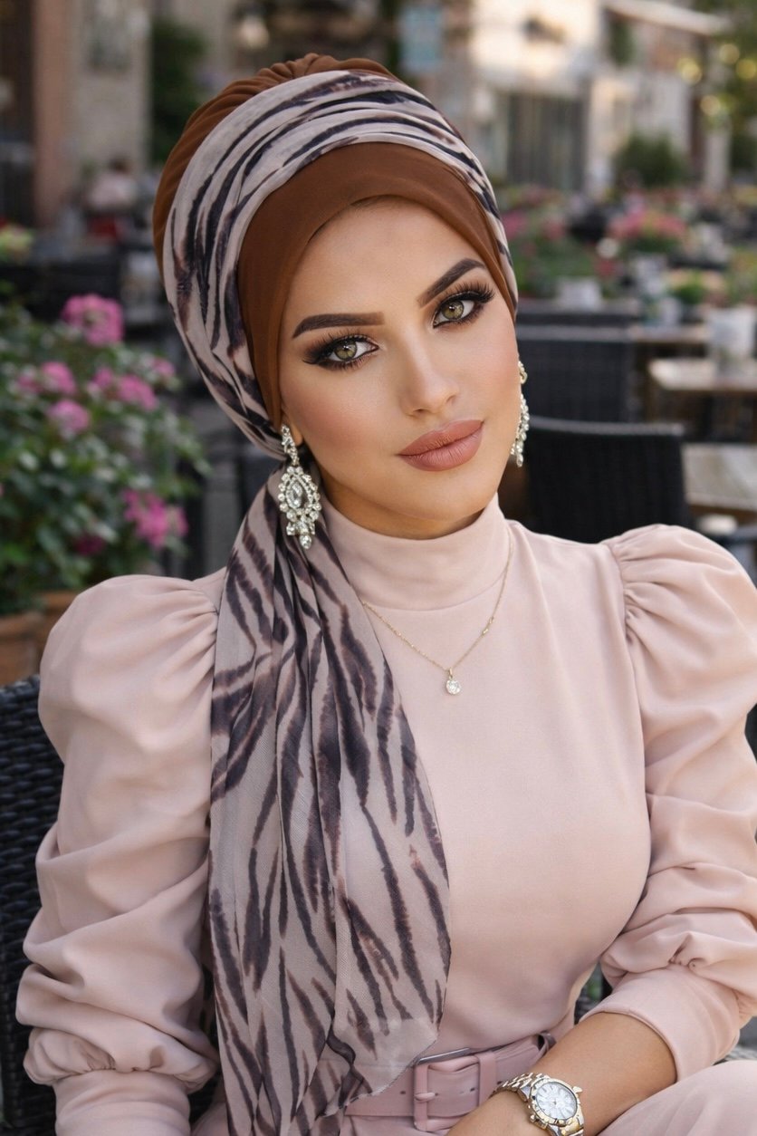 Karamel Zebra Fularlı Bone