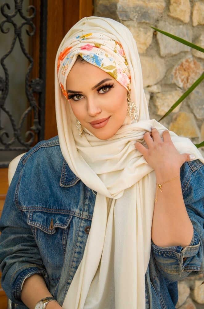 Kemik Çiçek Desenli Hazır Şal