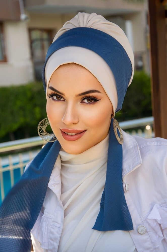 Kemik İndigo Fularlı Bone