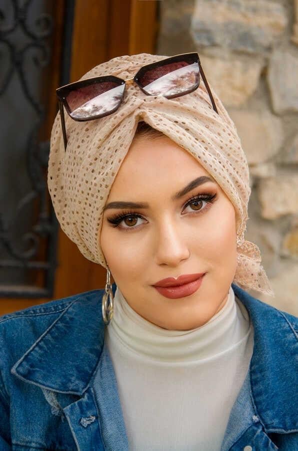 kemik rengi Dantelli Abiye Tokalı Bone